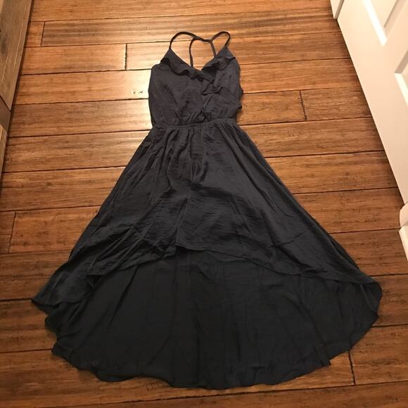 Ruffle Blue Dress Hi-Low Navy - Picture 4 of 5